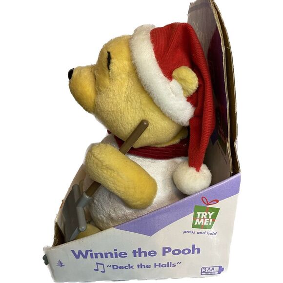 Disney Christmas Animated Musical Winnie the Pooh Ceramic/Plush "Deck the Halls" - Picture 5 of 5